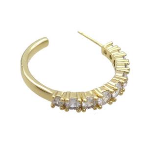 Copper Stud Earring Pave Zircon Gold Plated, approx 27mm