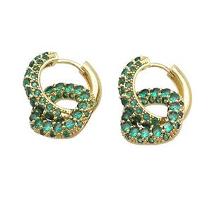 Copper Hoop Earrings Pave Green Zircon Gold Plated, approx 14mm, 18mm dia