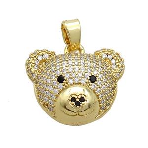 Copper Bear Pendant Pave Zircon Gold Plated, approx 17-20mm