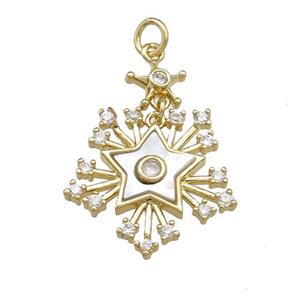 Copper Star Pendant Pave Shell Zircon Gold Plated, approx 8mm, 20mm