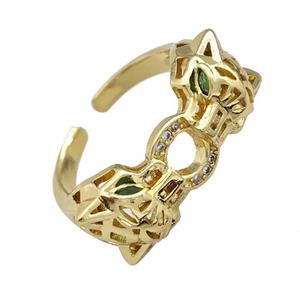 Copper Leopard Rings Micro Pave Zirconia Gold Plated, approx 9-11mm, 18mm dia