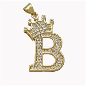 Copper Letter-B Pendant Micro Pave Zirconia Crown Gold Plated, approx 18-25mm