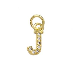 Copper Letter-J Pendant Pave Zirconia Gold Plated, approx 5-8mm