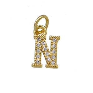 Copper Letter-N Pendant Pave Zirconia Gold Plated, approx 5-8mm