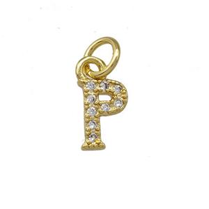Copper Letter-P Pendant Pave Zirconia Gold Plated, approx 5-8mm