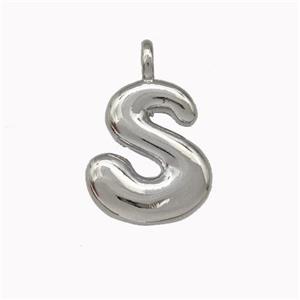 Copper Letter-S Pendant Platinum Plated, approx 12-14mm