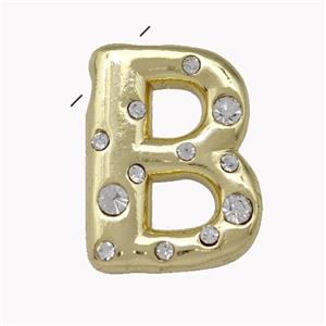 Copper Pendant Pave Zirconia Letter-B Gold Plated, approx 11-18mm