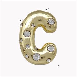 Copper Pendant Pave Zirconia Letter-C Gold Plated, approx 11-18mm