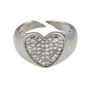 Copper Heart Rings Pave Zirconia Platinum Plated, approx 14mm, 18mm dia