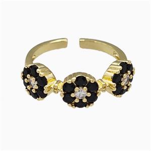 Copper Flower Rings Pave Black Zirconia Gold Plated, approx 7mm, 18mm dia