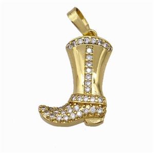 Cowboy Boots Charms Copper Shoe Pendant Pave Zirconia Gold Plated, approx 13-17mm