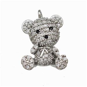 Copper Bear Pendant Pave Zirconia Platinum Plated, approx 12.5-16mm