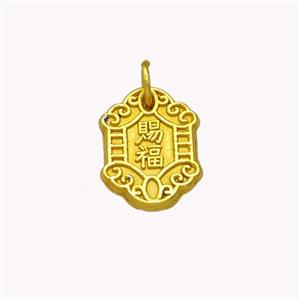 Copper Pendant Chinese Lucky Amulet Gold Plated, approx 8.5-11mm