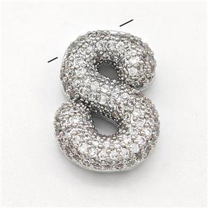 Copper Letter Beads pave zircon, Platinum Plated, approx 15-22mm