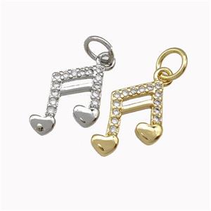 Musical Note Charms Copper Pendant Pave Zirconia Mixed, approx 9-10mm