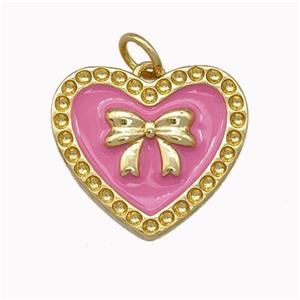 Copper Bow Heart Pendant Pink Enamel Gold Plated, approx 18mm