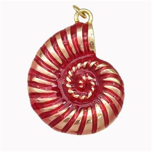 Conch Shell Charms Copper Nautilus Pendant Red Painted Gold Plated, approx 25-30mm