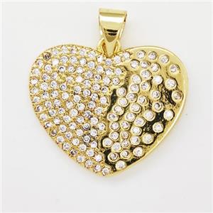 Copper Heart Pendant Micro Pave Zirconia Gold Plated, approx 16-20mm