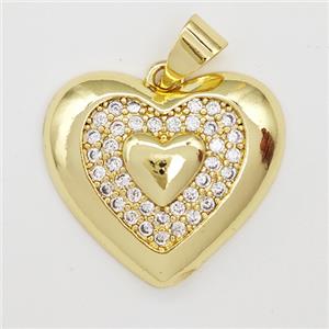 Copper Heart Pendant Micro Pave Zirconia Gold Plated, approx 19mm