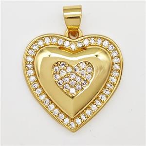 Copper Heart Pendant Micro Pave Zirconia Gold Plated, approx 19mm