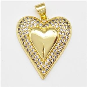 Copper Heart Pendant Micro Pave Zirconia Gold Plated, approx 20-23mm