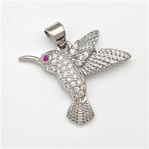 Copper HummingBirds Pendant Micro Pave Zirconia Platinum Plated, approx 20-24mm