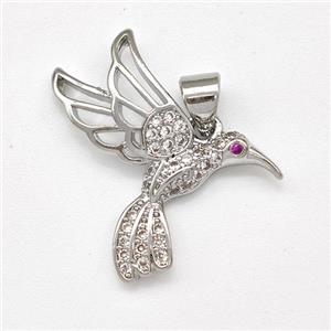 Copper HummingBirds Pendant Micro Pave Zirconia Platinum Plated, approx 18-23mm