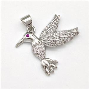 Copper Birds Pendant Micro Pave Zirconia Platinum Plated, approx 20-25mm