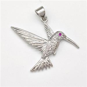 Copper HummingBirds Pendant Micro Pave Zirconia Platinum Plated, approx 20-30mm