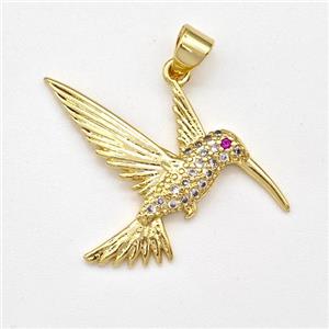 Copper HummingBirds Pendant Micro Pave Zirconia Gold Plated, approx 20-30mm