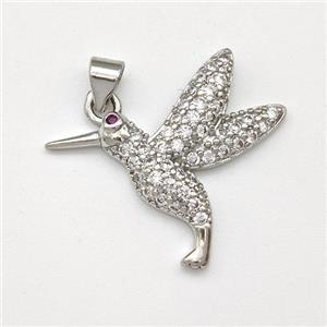 Copper Birds Pendant Micro Pave Zirconia Platinum Plated, approx 20-27mm