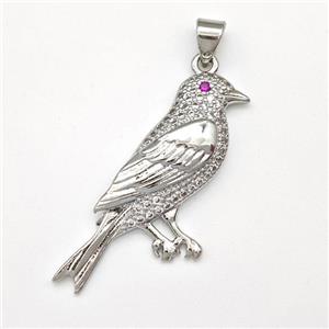 Copper Birds Pendant Micro Pave Zirconia Platinum Plated, approx 20-32mm