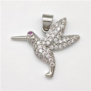 Copper Birds Pendant Micro Pave Zirconia Platinum Plated, approx 18-22mm