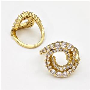 Copper Ring Micro Pave Zirconia Spiral Gold Plated, approx 18-25mm, 18mm dia