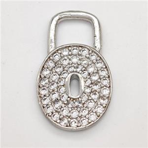 Padlock Charms Copper Pendant Pave Zirconia Platinum Plated, approx 15-25mm