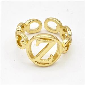 Copper Ring With Letter-Z Gold Plated, approx 13mm, 18mm dia