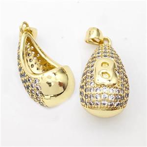 Copper Teardrop Pendant Pave Zirconia Letter-B Hollow Gold Plated, approx 14-24mm