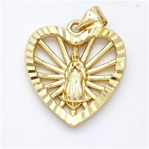 Virgin Mary Charms Copper Heart Pendant Gold Plated, approx 20mm