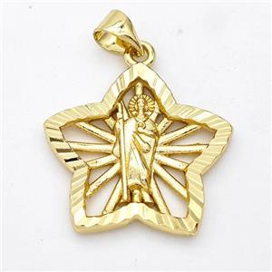 Saint Jude Charms Copper Star Pendant Gold Plated, approx 21mm