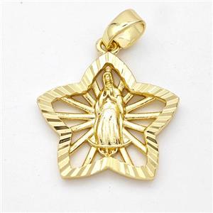 Virgin Mary Charms Copper Star Pendant Gold Plated, approx 21mm