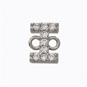 Copper Connector Pave Zirconia Letter-I Platinum Plated, approx 8-9mm