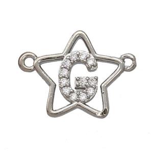 Copper Star Pendant Pave Zirconia Letter-G Platinum Plated, approx 16mm