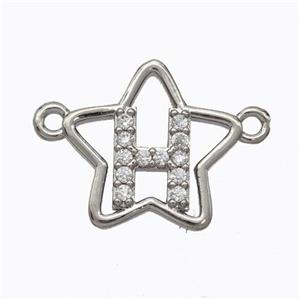 Copper Star Pendant Pave Zirconia Letter-H Platinum Plated, approx 16mm