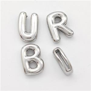 Copper Alphabet Beads Mix Letters Platinum Plated, approx 9-13.5mm, 2x10mm hole