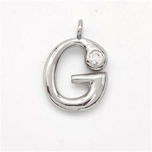 Copper Letter-G Pendant Pave Zirconia Platinum Plated, approx 15-18mm