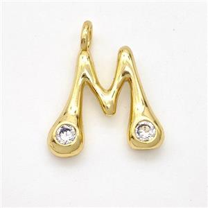 Copper Letter-M Pendant Pave Zirconia Gold Plated, approx 15-18mm