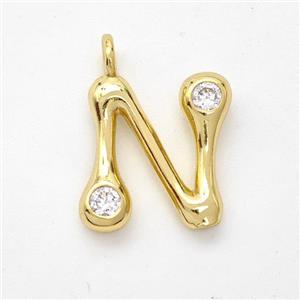 Copper Letter-N Pendant Pave Zirconia Gold Plated, approx 15-18mm