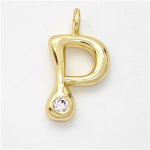 Copper Letter-P Pendant Pave Zirconia Gold Plated, approx 15-18mm