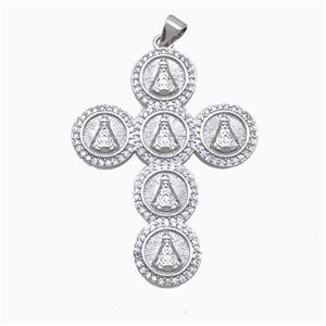 Copper Cross Pendant Pave Zirconia Saint Jude Platinum Plated, approx 32-42mm