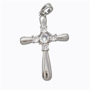 Copper Cross Pendant Pave Zirconia Platinum Plated, approx 23-30mm